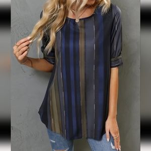 NWOT Shein Keyhole Back Block Stripe Blouse
